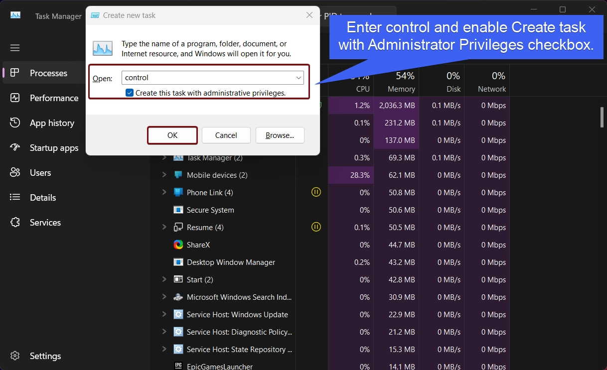 Create Task for Control Panel with Admin Privileges Create Task for Control Panel with Admin Privileges