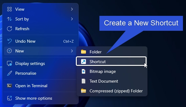 Create a new Shortcut Create a new Shortcut