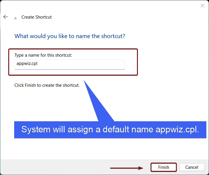 Default Name of the Shortcut Default Name of the Shortcut