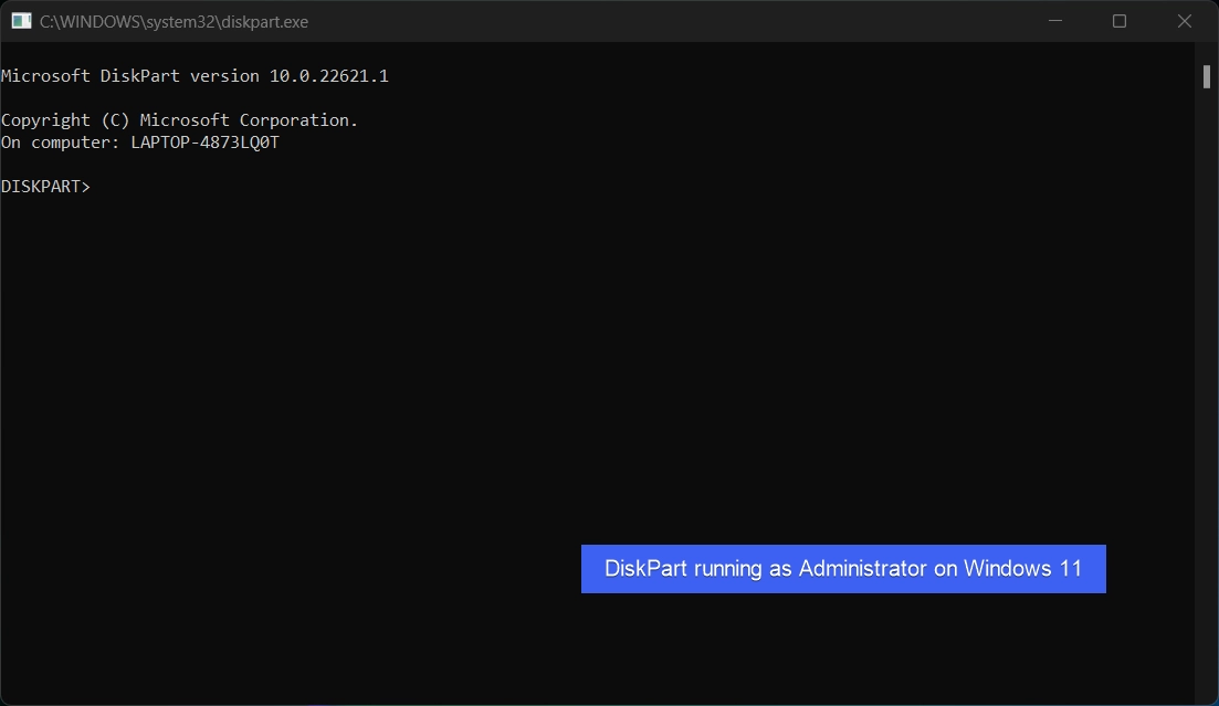 DiskPart running as Administrator on Windows 11 DiskPart running as Administrator on Windows 11
