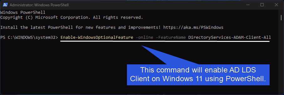 Enable AD LDS Client using Windows PowerShell Enable AD LDS Client using Windows PowerShell