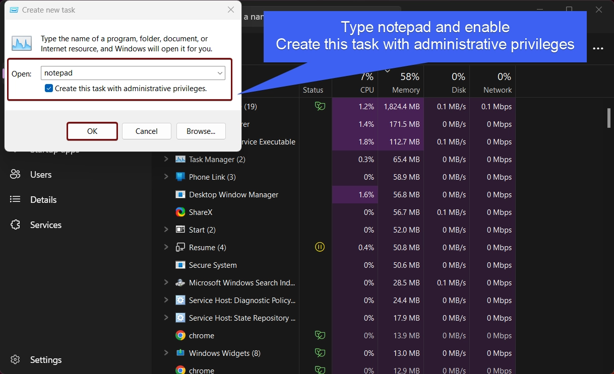 Enable Create this task with administrative privileges Enable Create this task with administrative privileges