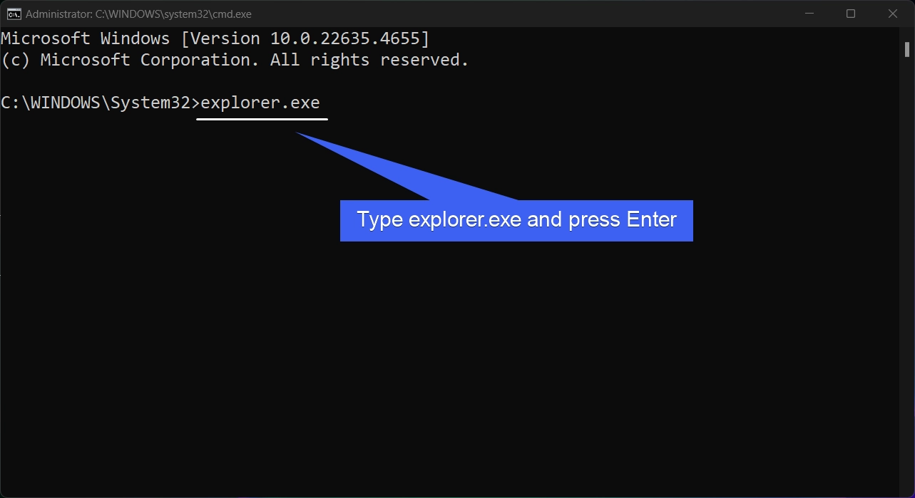 Execute explorer.exe in the CMD Execute explorer.exe in the CMD