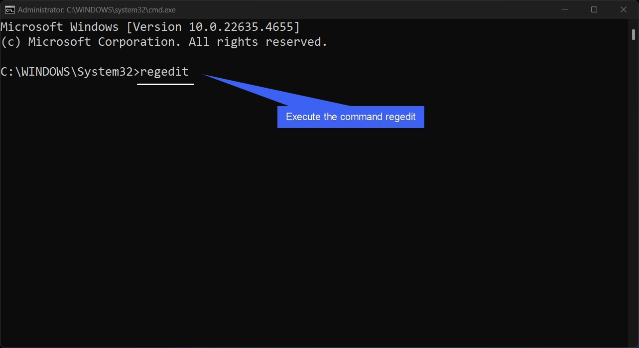 Execute the command regedit in the CMD Execute the command regedit in the CMD