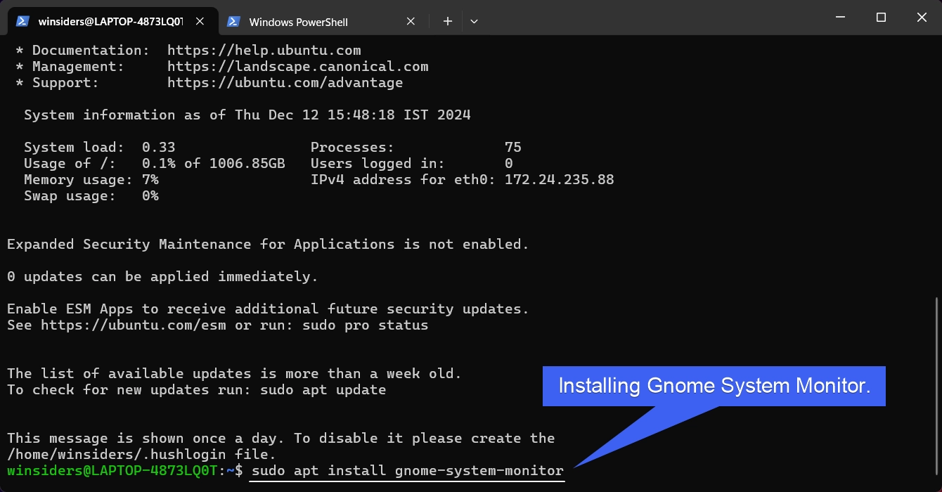 Installing Gnome System Monitor Installing Gnome System Monitor