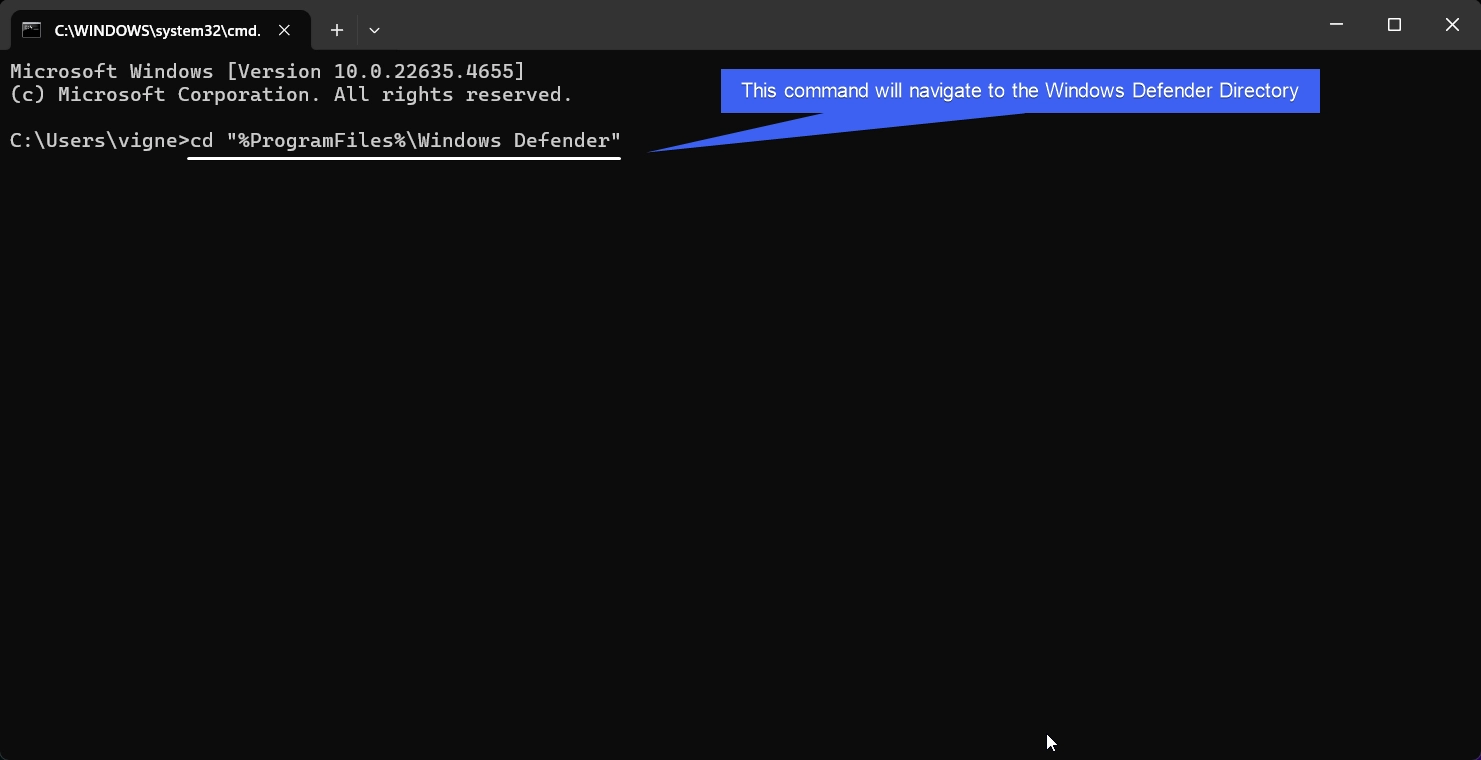 Navigate to the Windows Defender Directory Navigate to the Windows Defender Directory