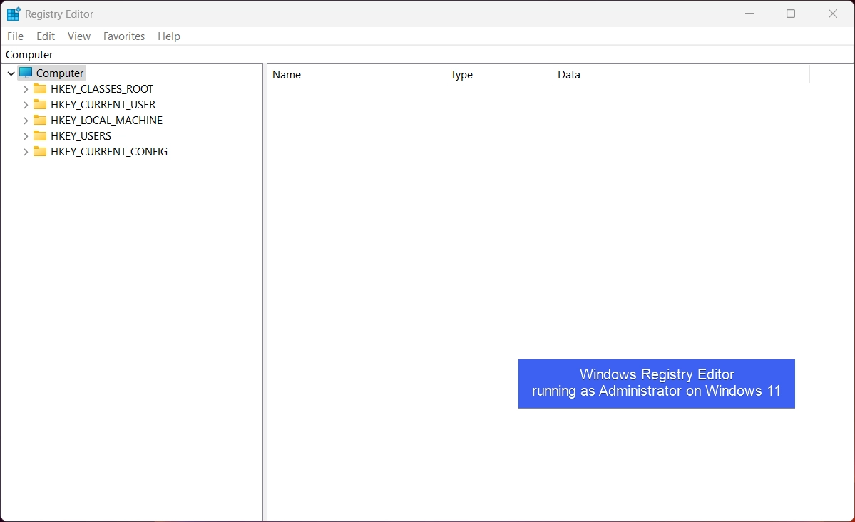 Registry Editor running as Administrator Registry Editor running as Administrator