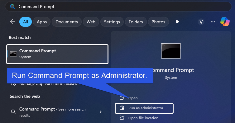 Run Command Prompt as Administrator Run Command Prompt as Administrator
