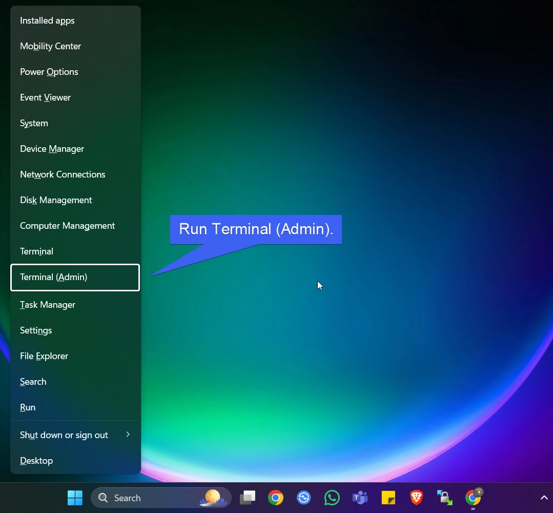 Run Terminal (Admin) using Quick Access Run Terminal (Admin) using Quick Access