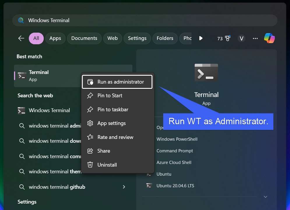 Run WT as Administrator Run WT as Administrator