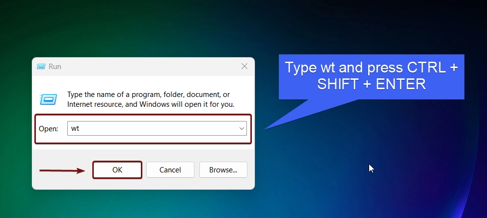 Run command to open Windows Terminal as Administrator Run command to open Windows Terminal as Administrator