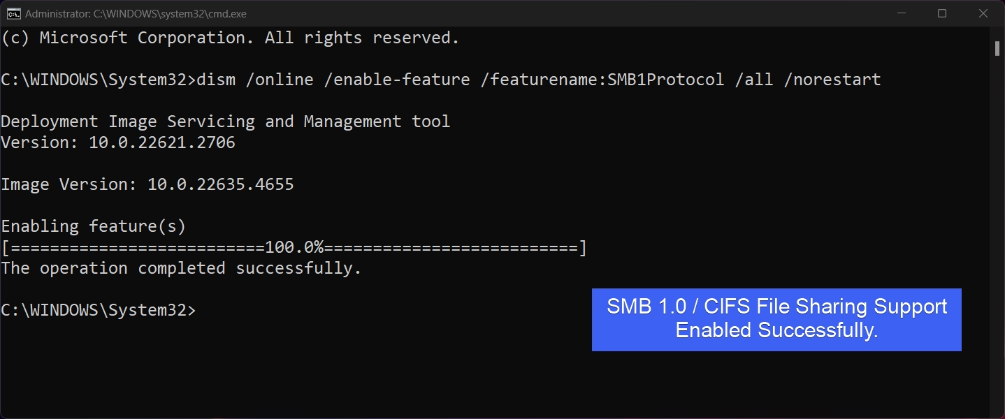 SMB 1 enabled Successfully SMB 1 enabled Successfully