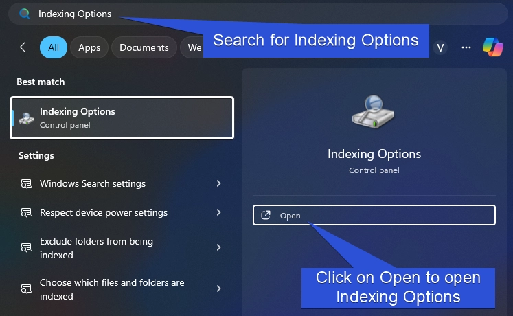 Search for Indexing Options Search for Indexing Options