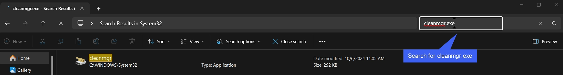 Search for cleanmgr.exe Search for cleanmgr.exe