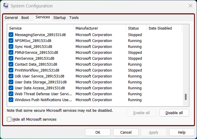 Services Tag - System Configuration Services Tab - System Configuration