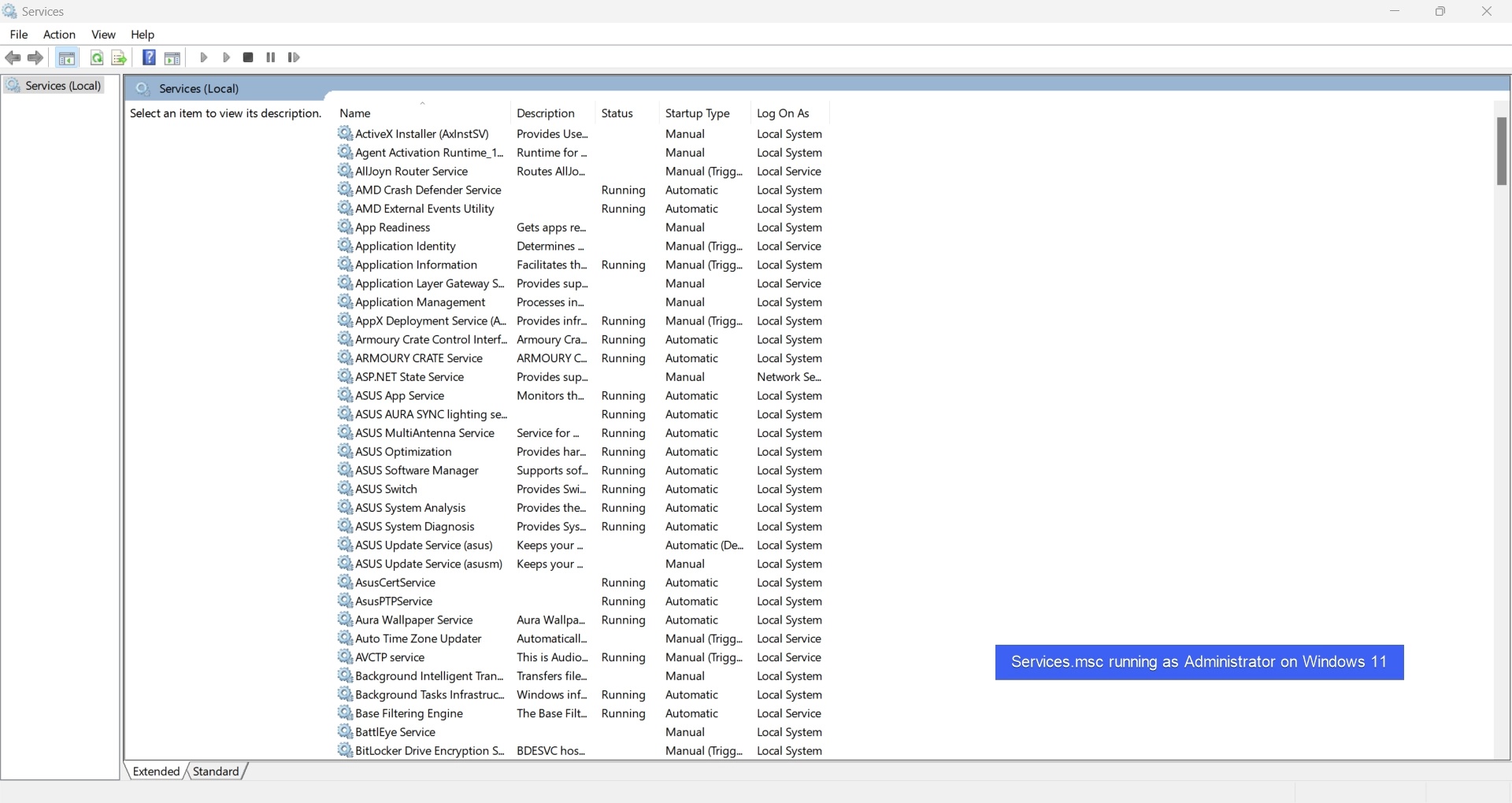 Services.msc running as Admin on Windows 11 Services.msc running as Admin on Windows 11