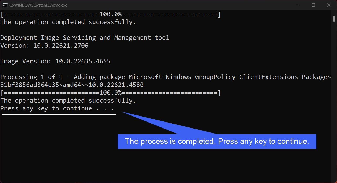 The process is completed. Press any key to continue The process is completed. Press any key to continue