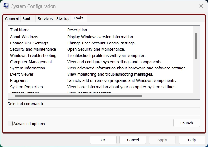 Tools Tab - System Configuration Tools Tab - System Configuration