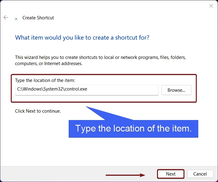 Type the Location of the item Type the Location of the item