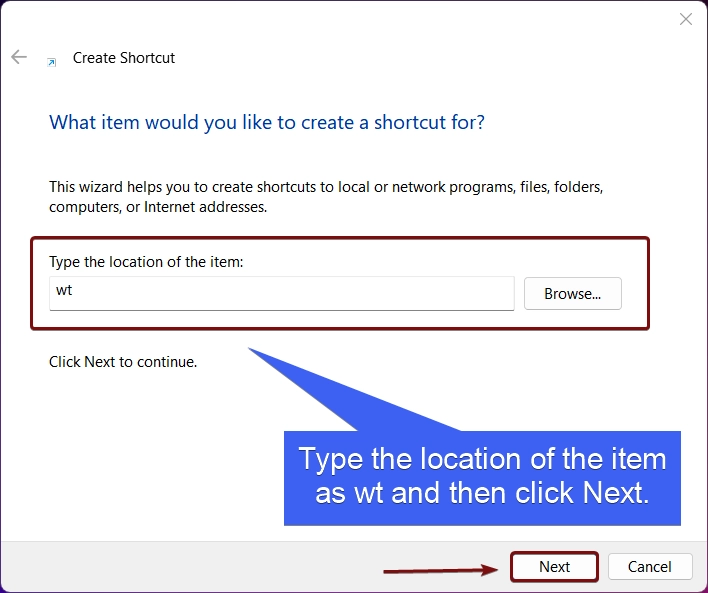 Type the location of the item as wt Type the location of the item as wt