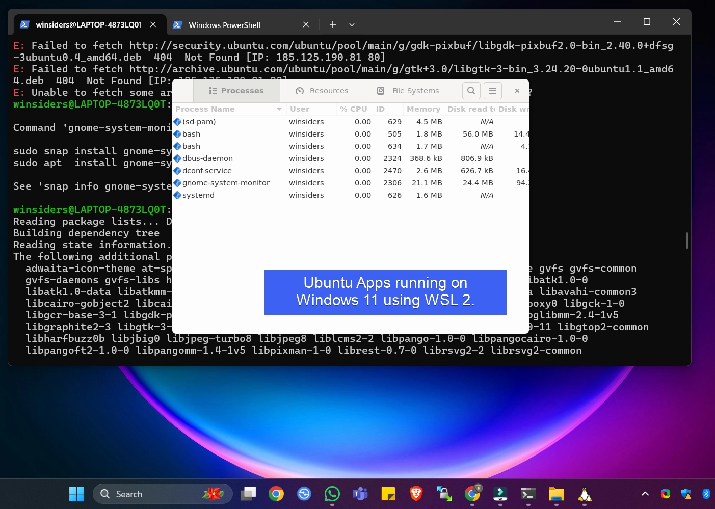 Ubuntu App running on Windows 11 using WSL 2 Ubuntu App running on Windows 11 using WSL 2