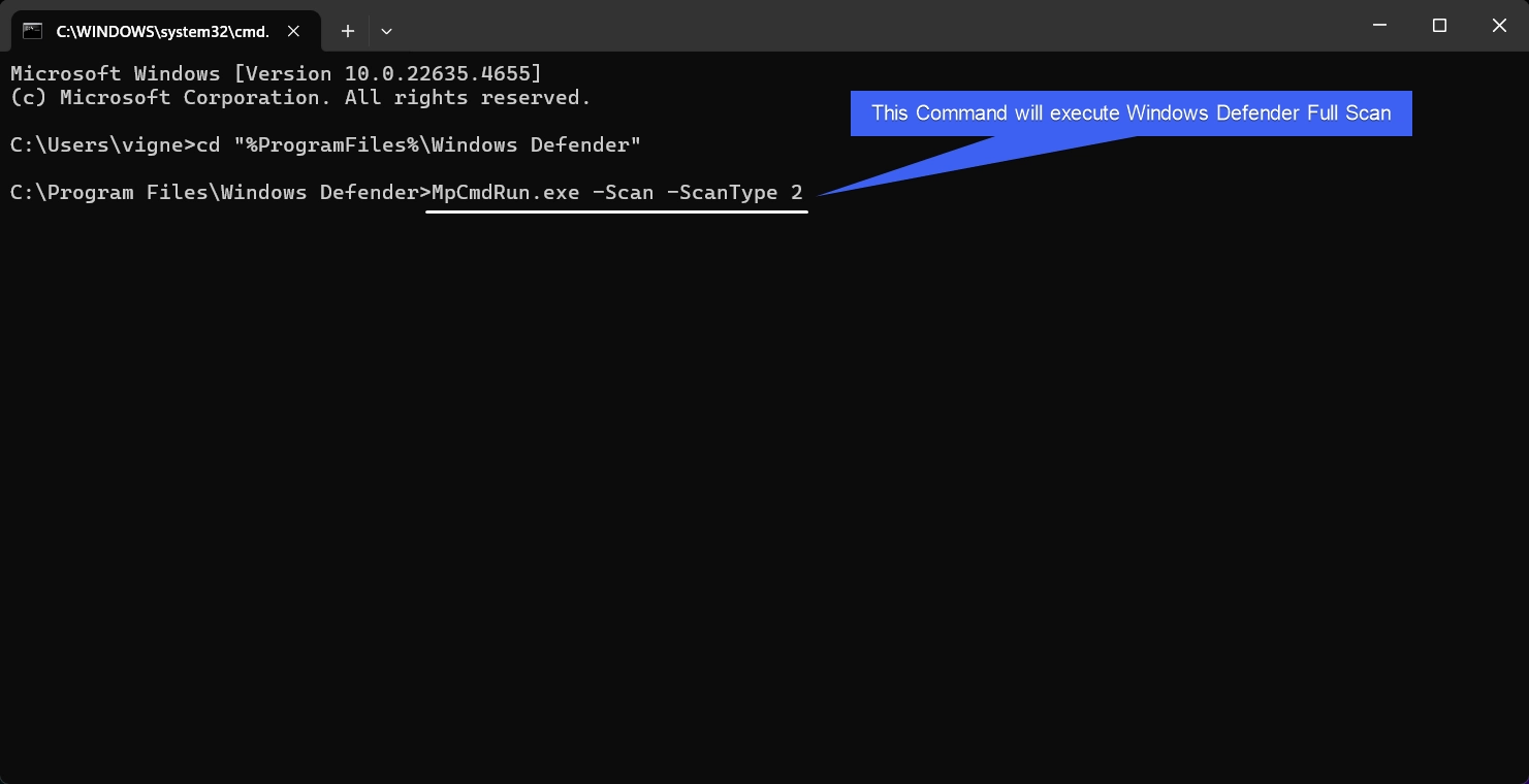 Windows Defender Full Scan CMD Command Windows Defender Scan via Command Prompt