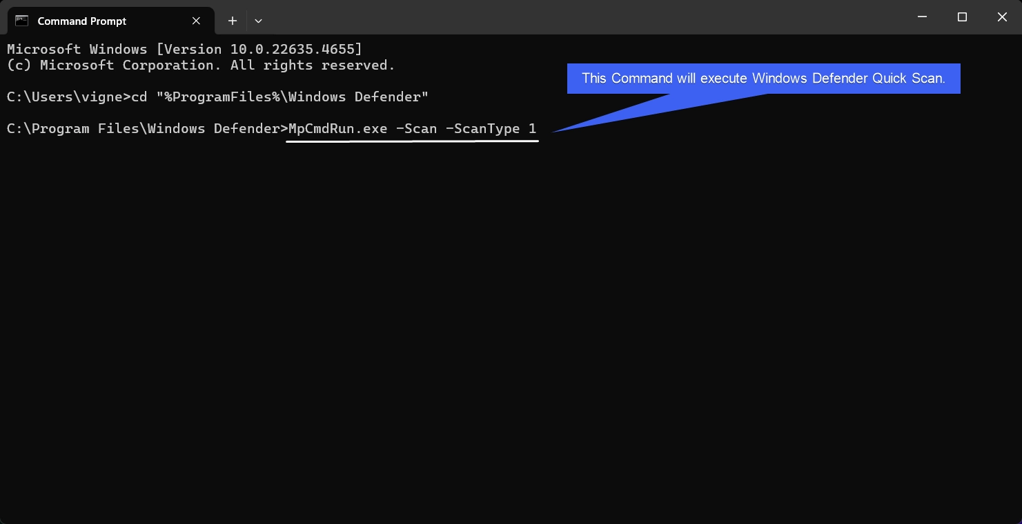 Windows Defender Quick Scan Command Windows Defender Quick Scan Command