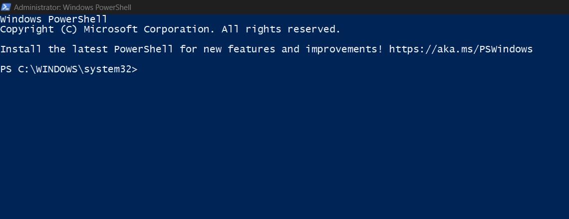 Windows PowerShell running as Administrator Windows PowerShell running as Administrator
