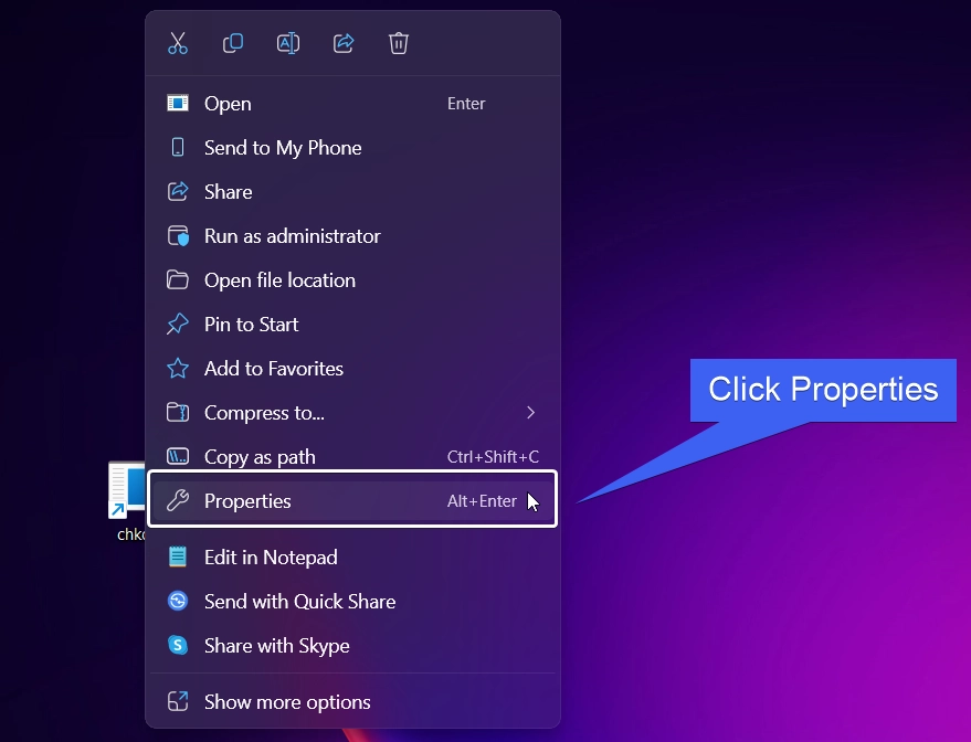 chkdsk shortcut properties chkdsk shortcut properties