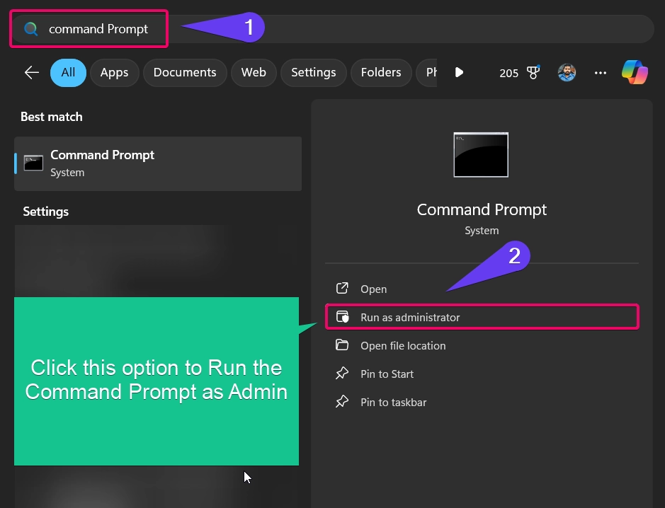 From Start Menu, Running Command Prompt as Admin From Start Menu, Running Command Prompt as Admin