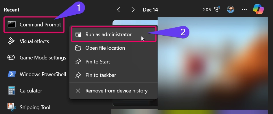 Running Command Prompt as admin from Windows Search Shortcut Running Command Prompt as admin from Windows Search Shortcut