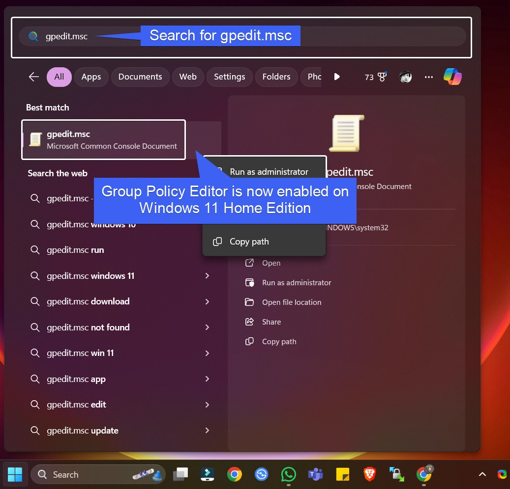gpedit.msc can be accessed via the Start menu gpedit.msc can be accessed via the Start menu