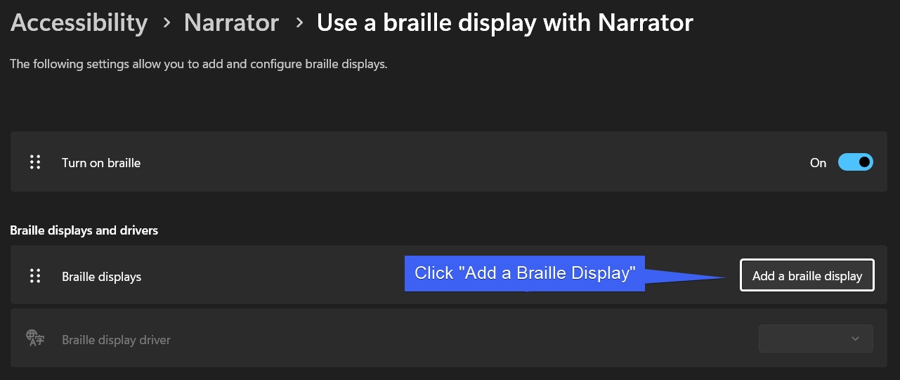 Add a Braille Display on Windows 11 Add a Braille Display on Windows 11