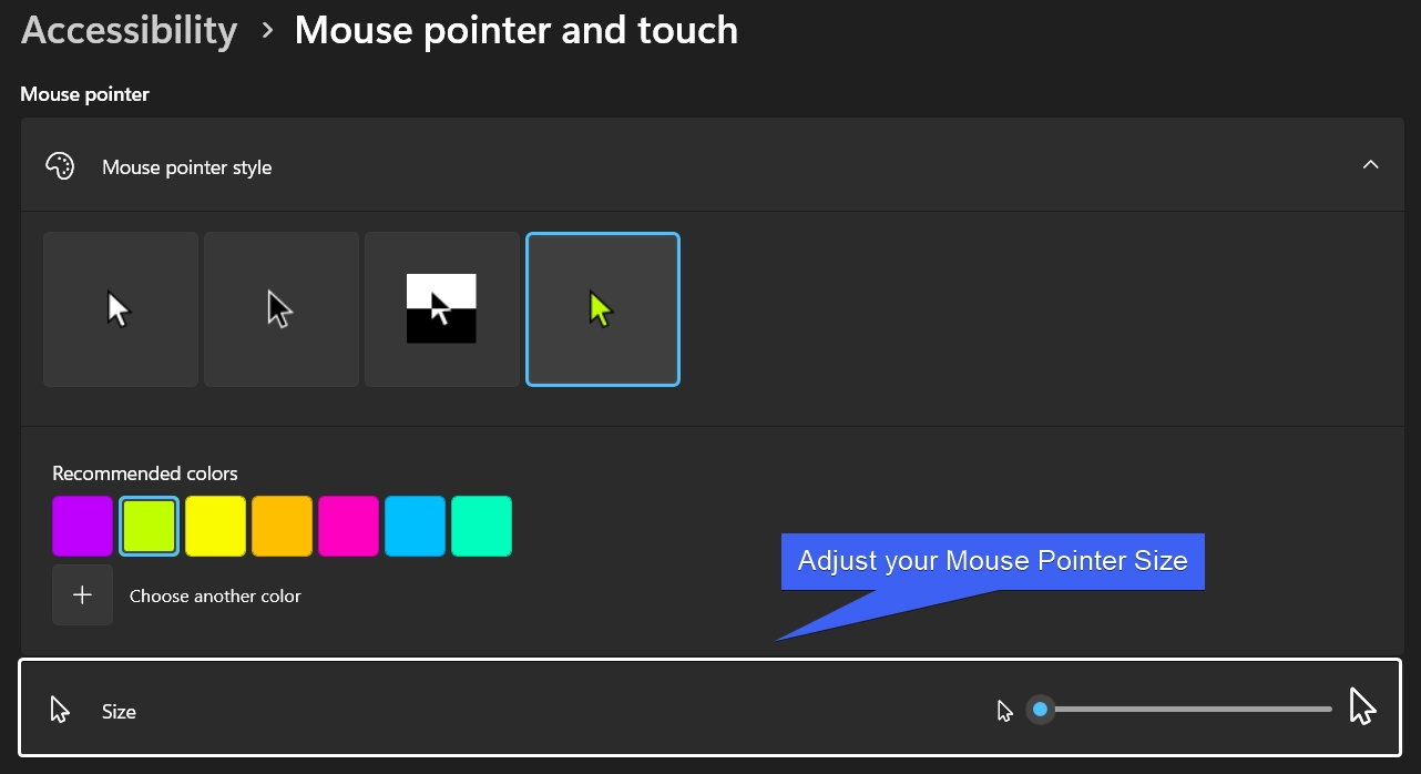 Adjusting Mouse Pointer Size Adjusting Mouse Pointer Size