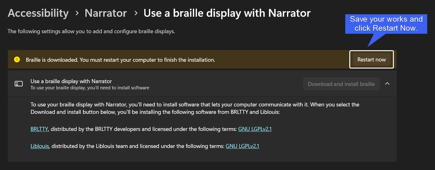 Braille with Display Software Downloaded Braille with Display Software Downloaded