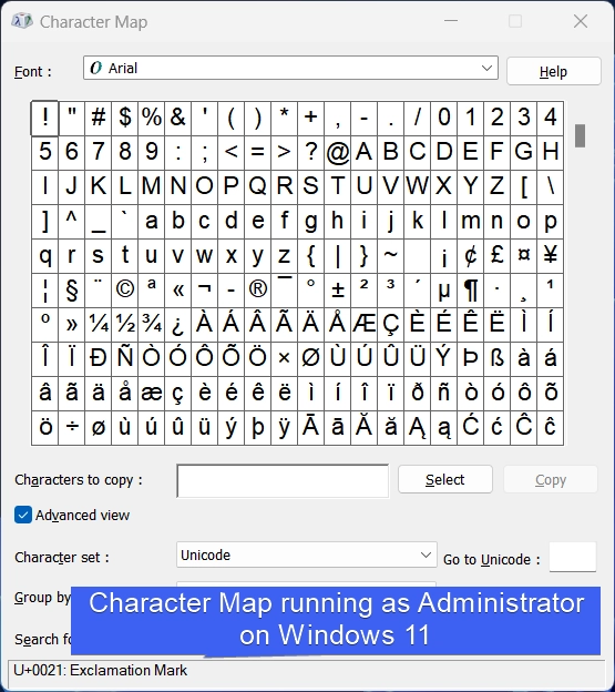 Character Map Running as Administrator on Windows 11 Character Map Running as Administrator on Windows 11