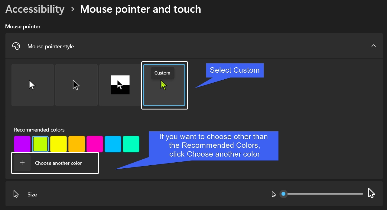 Choose Mouse Pointer Color Choose Mouse Pointer Color