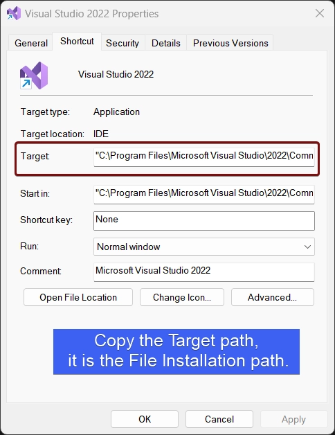Copy the Target Path Copy the Target Path