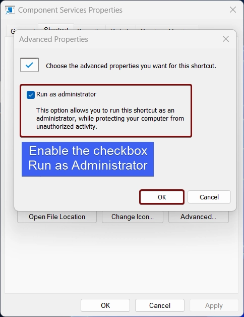 Enable the checkbox and click OK Enable the checkbox and click OK
