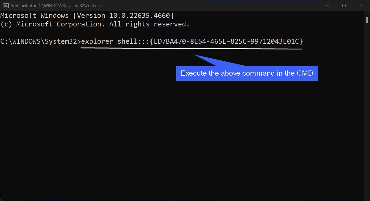 Execute the Command in the CMD Admin Execute the Command in the CMD Admin