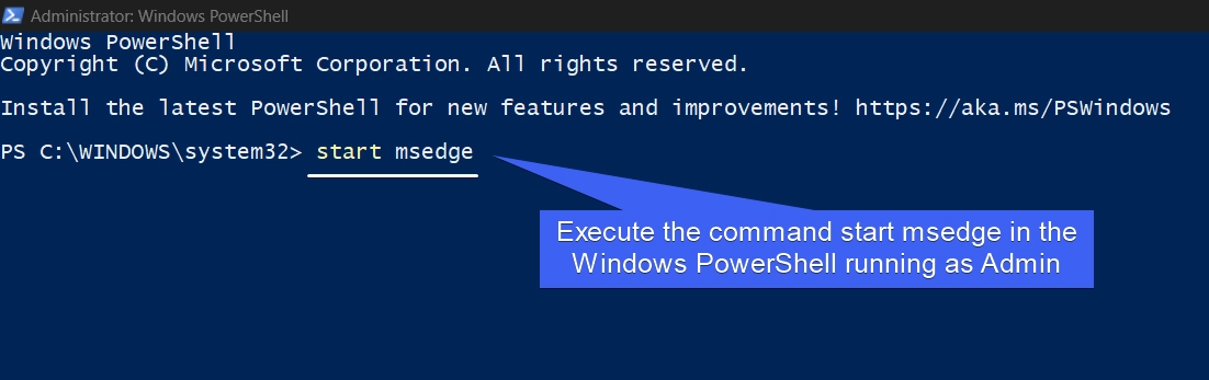 Execute the command in the PowerShell running as Admin Execute the command in the PowerShell running as Admin