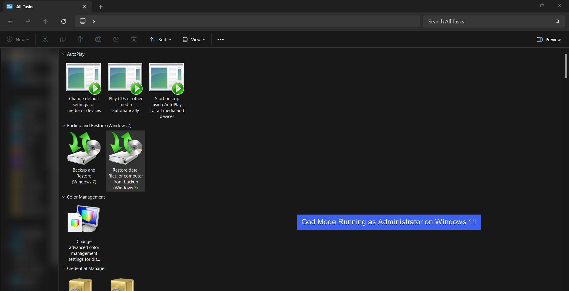 God Mode Running as Administrator on Windows 11 God Mode Running as Administrator on Windows 11