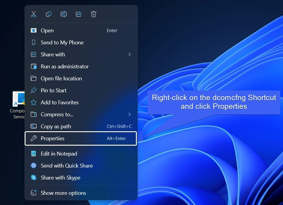 Right-click on the Shortcut and click Properties Right-click on the Shortcut and click Properties