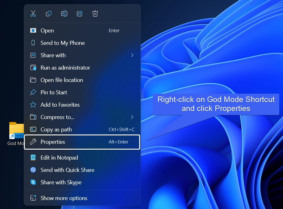 Right-click on the Shortcut and click Properties Right-click on the Shortcut and click Properties