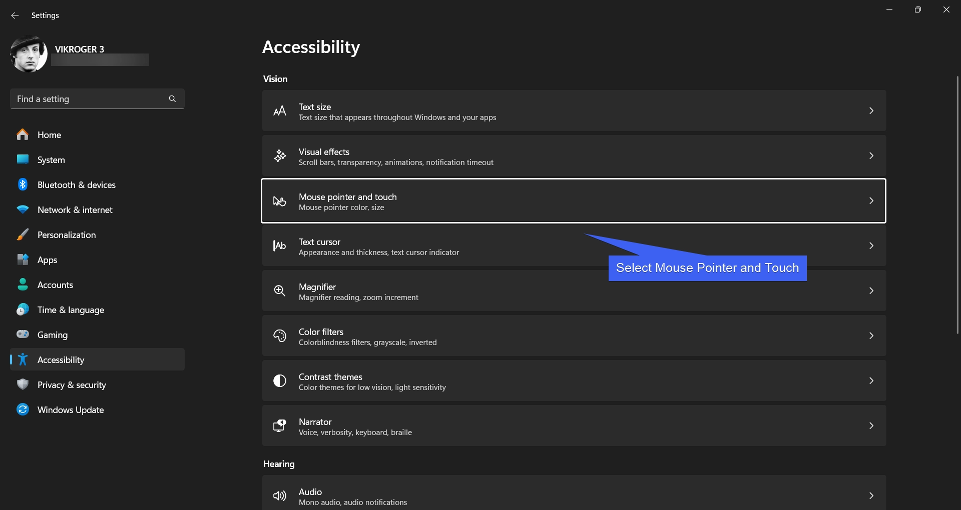 Select Mouse Pointer and Touch Select Mouse Pointer and Touch