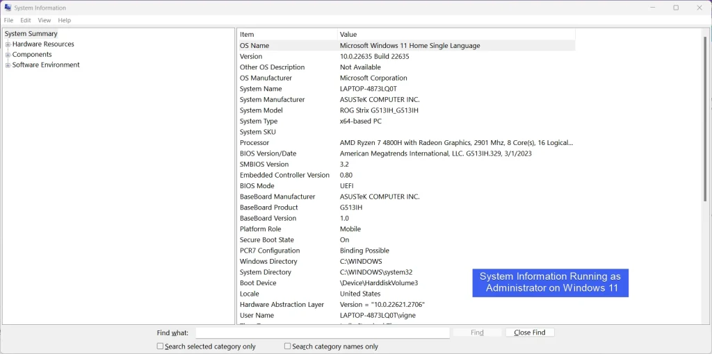 System Information Running as Admin on Windows 11 System Information Running as Admin on Windows 11