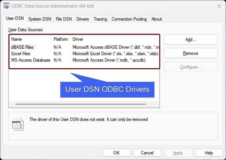 User DSN Drivers User DSN Drivers