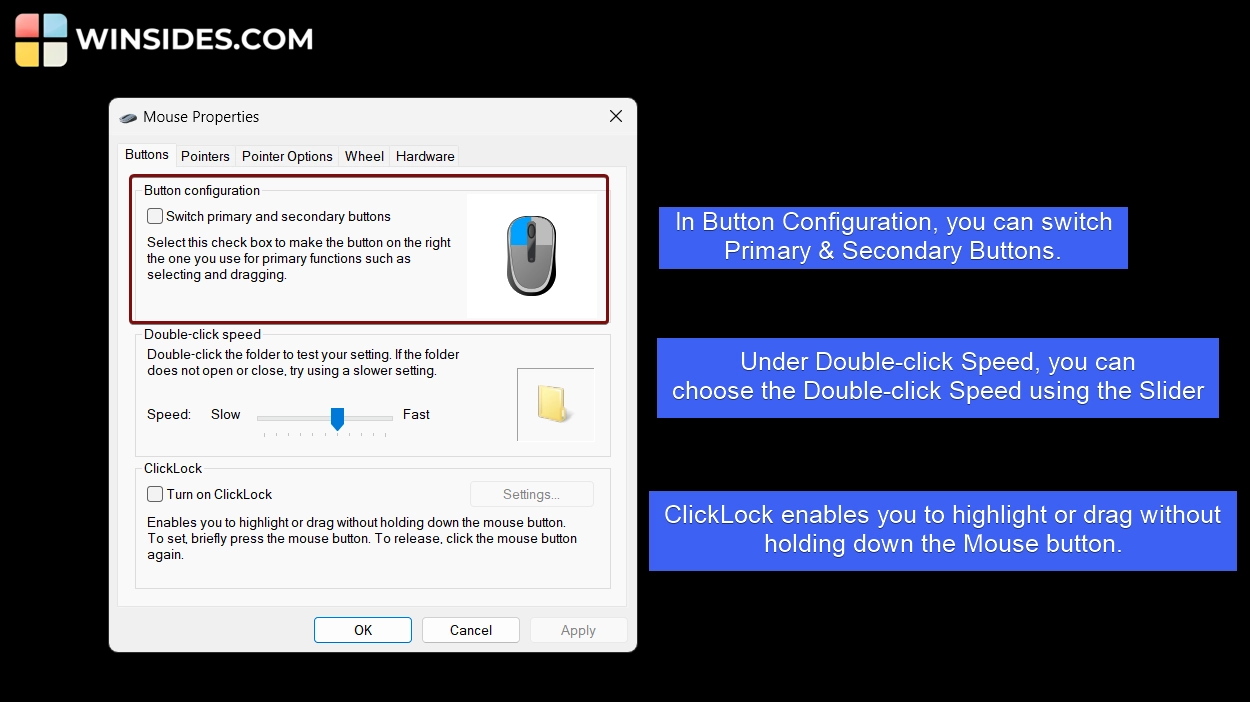 Various Functionalities on the Buttons Tab Various Functionalities on the Buttons Tab
