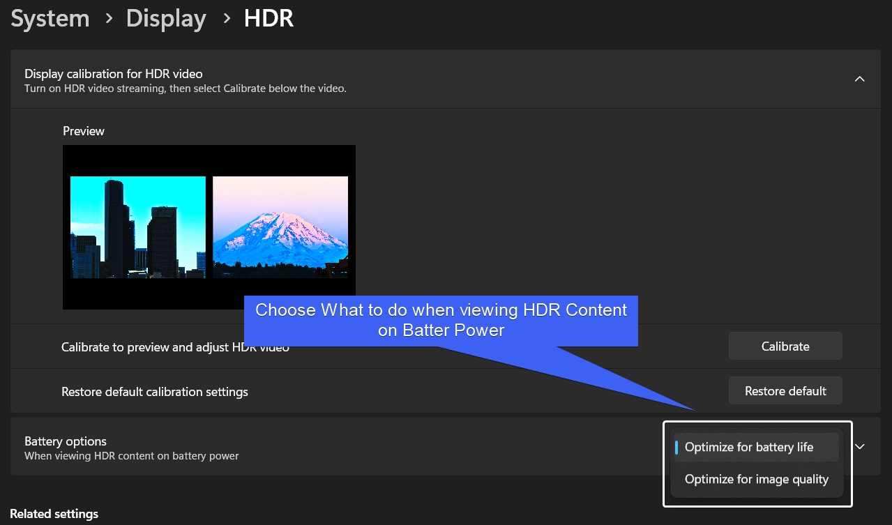 Battery option for Calibration Settings Battery option for Calibration Settings