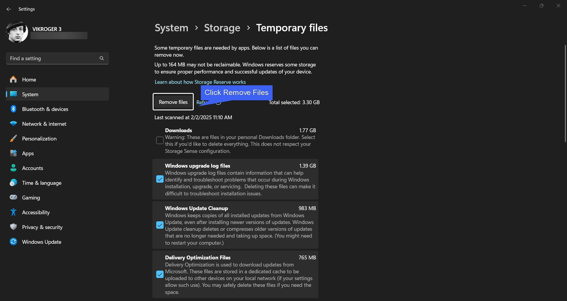 Click Remove Files Click Remove Files